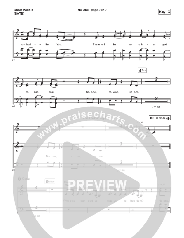 No One (Choral Anthem SATB) Choir Sheet (SATB) (Elevation Worship / Chandler Moore / Arr. Luke Gambill)