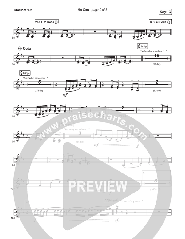 No One (Choral Anthem SATB) Clarinet 1,2 (Elevation Worship / Chandler Moore / Arr. Luke Gambill)