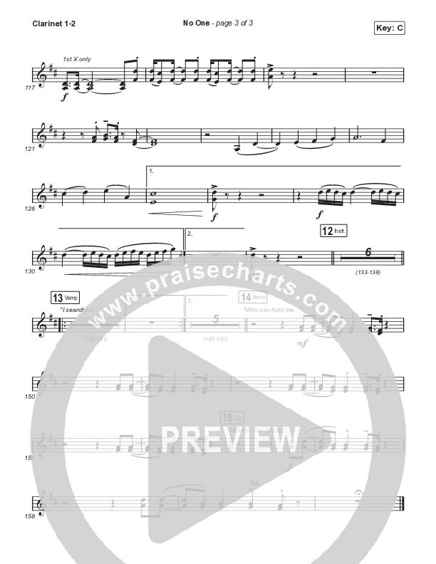 No One (Choral Anthem SATB) Clarinet 1,2 (Elevation Worship / Chandler Moore / Arr. Luke Gambill)