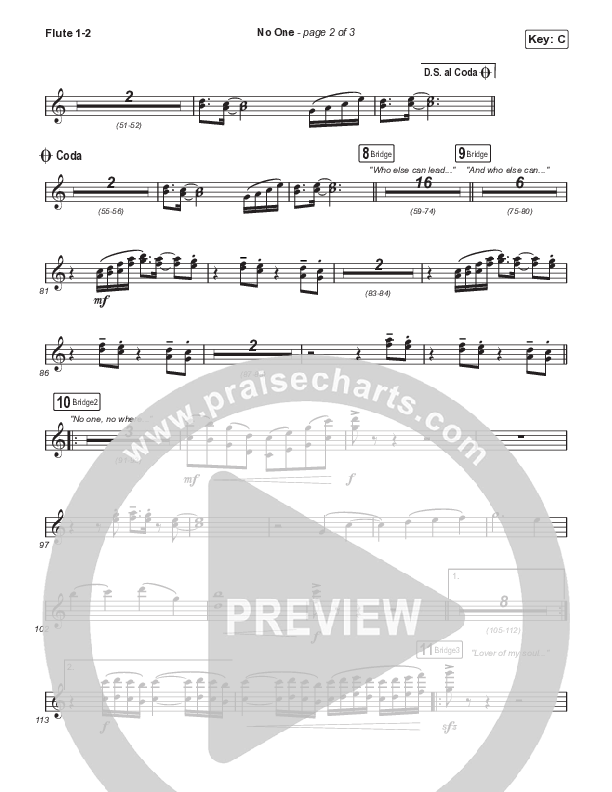 No One (Choral Anthem SATB) Flute 1,2 (Elevation Worship / Chandler Moore / Arr. Luke Gambill)
