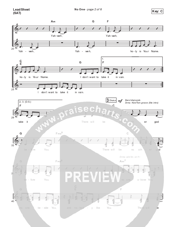 No One (Choral Anthem SATB) Lead Sheet (SAT) (Elevation Worship / Chandler Moore / Arr. Luke Gambill)