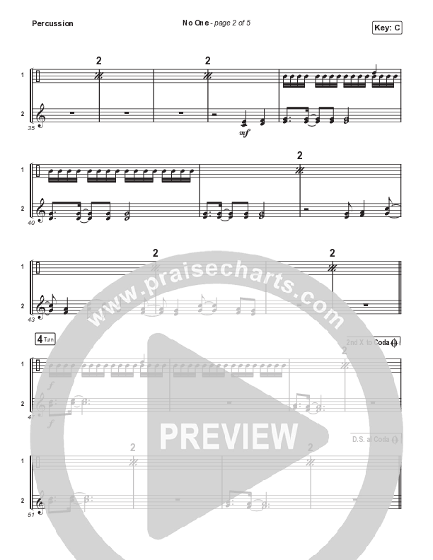 No One (Choral Anthem SATB) Percussion (Elevation Worship / Chandler Moore / Arr. Luke Gambill)