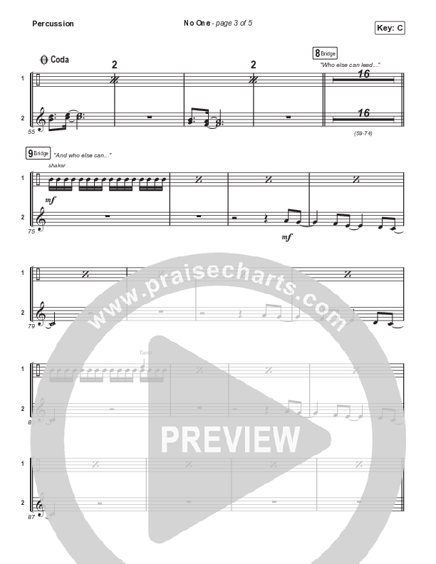 No One (Choral Anthem SATB) Percussion (Elevation Worship / Chandler Moore / Arr. Luke Gambill)