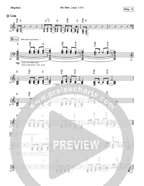 No One (Choral Anthem SATB) Rhythm Pack (Elevation Worship / Chandler Moore / Arr. Luke Gambill)