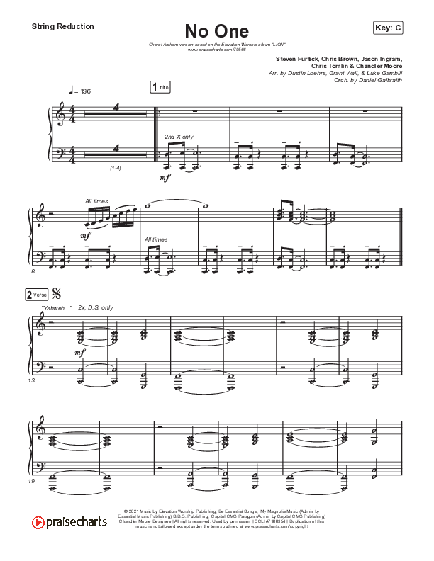 No One (Choral Anthem SATB) String Reduction (Elevation Worship / Chandler Moore / Arr. Luke Gambill)