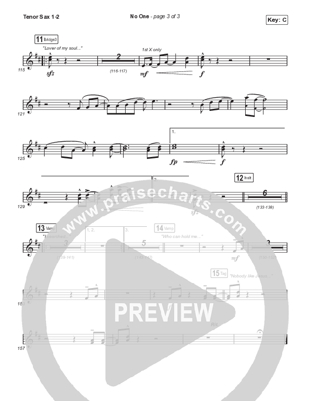 No One (Choral Anthem SATB) Tenor Sax 1,2 (Elevation Worship / Chandler Moore / Arr. Luke Gambill)