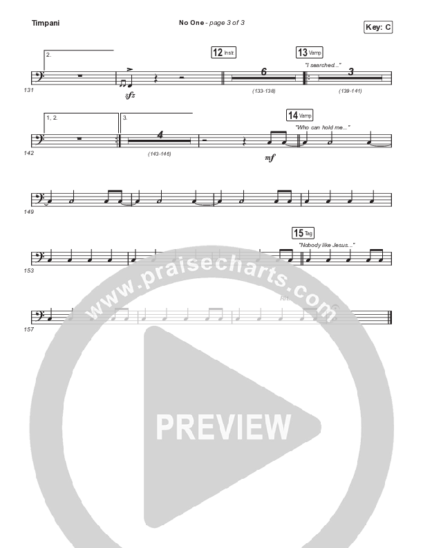 No One (Choral Anthem SATB) Timpani (Elevation Worship / Chandler Moore / Arr. Luke Gambill)