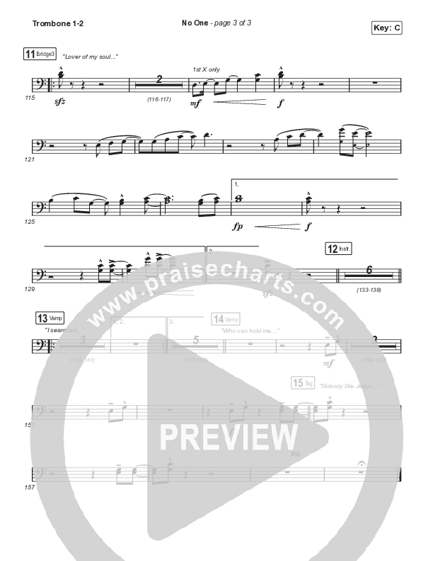 No One (Choral Anthem SATB) Trombone 1/2 (Elevation Worship / Chandler Moore / Arr. Luke Gambill)
