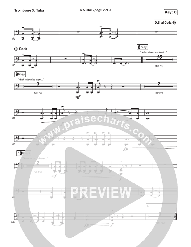 No One (Choral Anthem SATB) Trombone 3/Tuba (Elevation Worship / Chandler Moore / Arr. Luke Gambill)