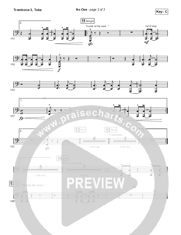 No One (Choral Anthem SATB) Trombone 3/Tuba (Elevation Worship / Chandler Moore / Arr. Luke Gambill)