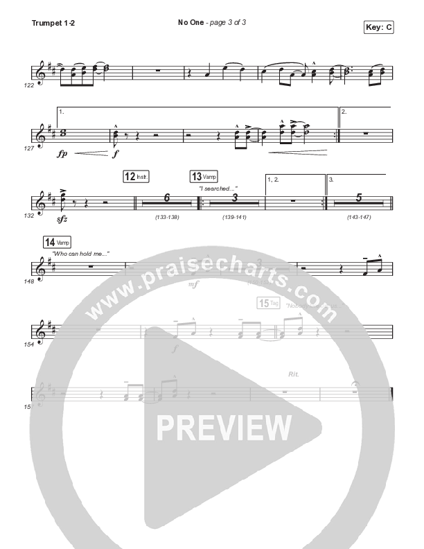 No One (Choral Anthem SATB) Trumpet 1,2 (Elevation Worship / Chandler Moore / Arr. Luke Gambill)
