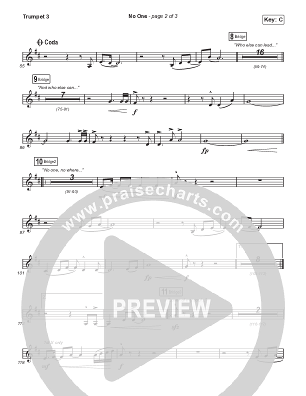 No One (Choral Anthem SATB) Trumpet 3 (Elevation Worship / Chandler Moore / Arr. Luke Gambill)