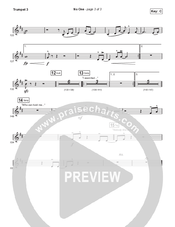 No One (Choral Anthem SATB) Trumpet 3 (Elevation Worship / Chandler Moore / Arr. Luke Gambill)