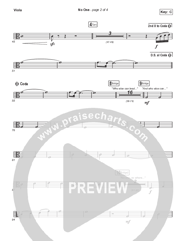 No One (Choral Anthem SATB) Viola (Elevation Worship / Chandler Moore / Arr. Luke Gambill)