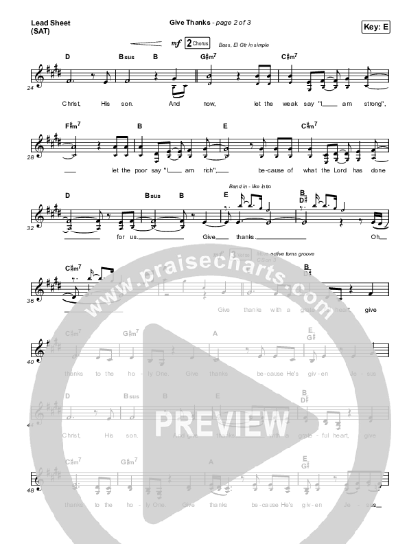 Give Thanks Lead Sheet (SAT) (Shane & Shane / The Worship Initiative / Grace Tanner)