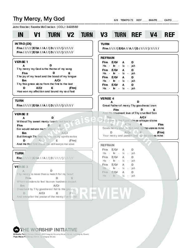 Thy Mercy My God Chord Chart (Shane & Shane / The Worship Initiative)