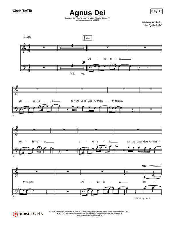 Agnus Dei Choir Sheet (SATB) (Shane & Shane / The Worship Initiative / Aaron Williams)