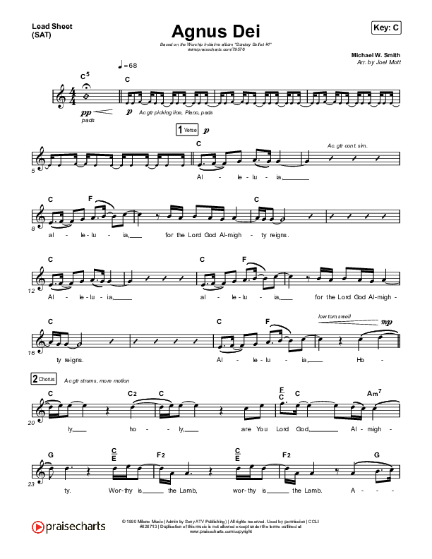 Agnus Dei Lead Sheet (SAT) (Shane & Shane / The Worship Initiative / Aaron Williams)