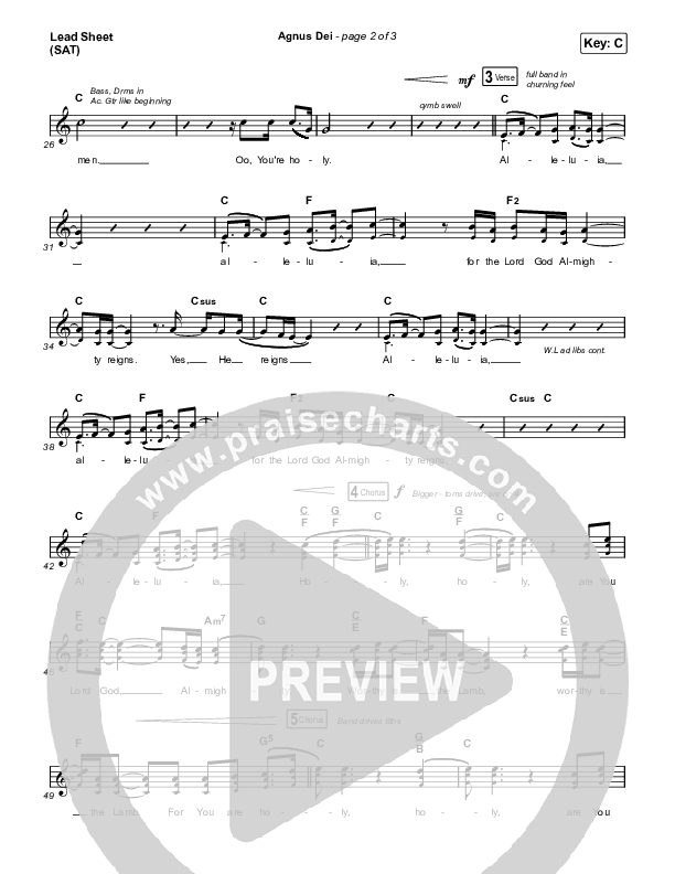 Agnus Dei Lead Sheet (SAT) (Shane & Shane / The Worship Initiative / Aaron Williams)