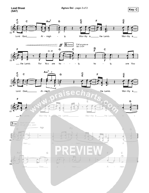 Agnus Dei Lead Sheet (SAT) (Shane & Shane / The Worship Initiative / Aaron Williams)