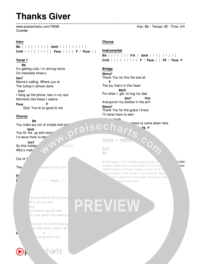 Thanks Giver Chords & Lyrics (Crowder)