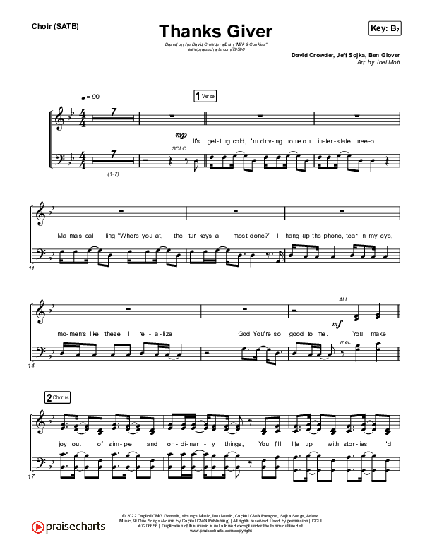 Thanks Giver Choir Sheet (SATB) (Crowder)