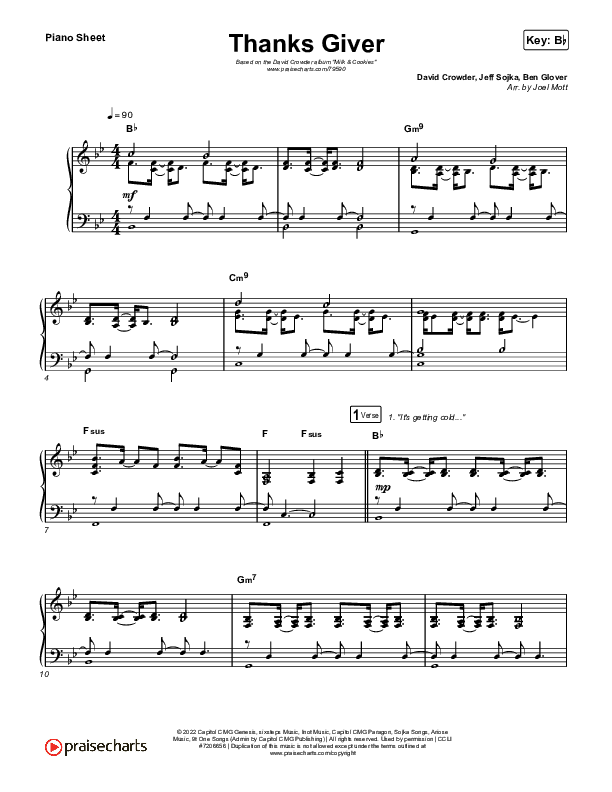 Thanks Giver Piano Sheet (Crowder)