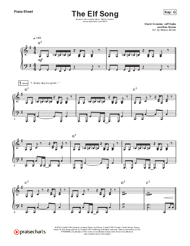 The Elf Song Piano Sheet (Crowder)
