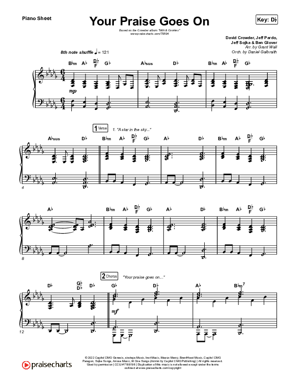 Your Praise Goes On Piano Sheet (Crowder)