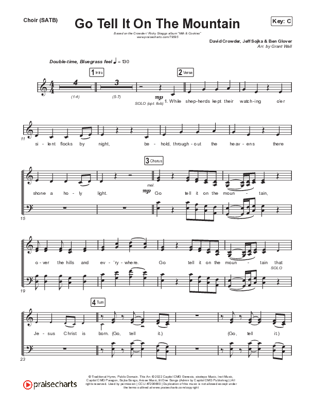 Go Tell It On The Mountain Choir Sheet (SATB) (Crowder / Ricky Skaggs)