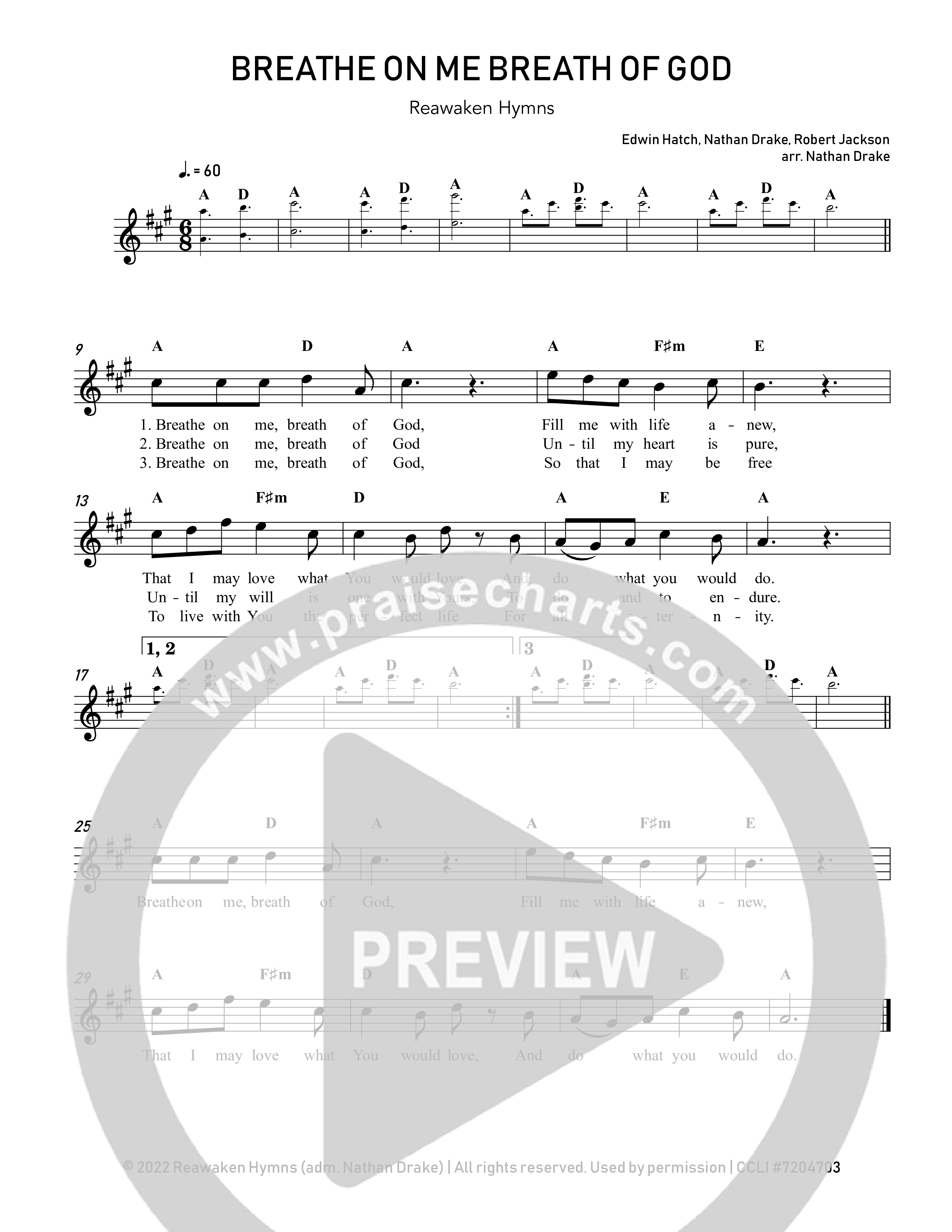 Breathe On Me Breath Of God  Lead Sheet Melody (Reawaken Hymns)