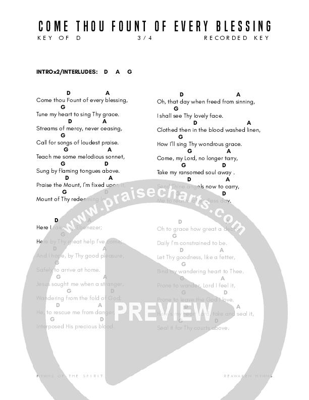 Come Thou Fount Of Every Blessing  Chord Chart (Reawaken Hymns)