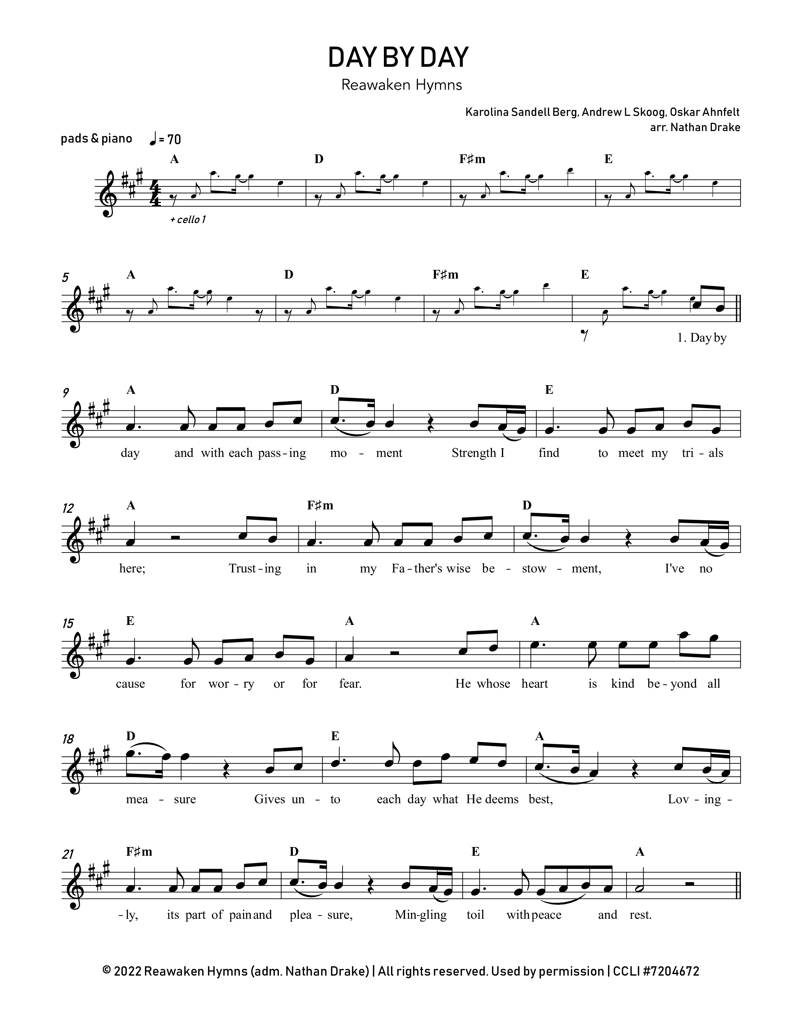 Day By Day  Lead Sheet Melody (Reawaken Hymns)