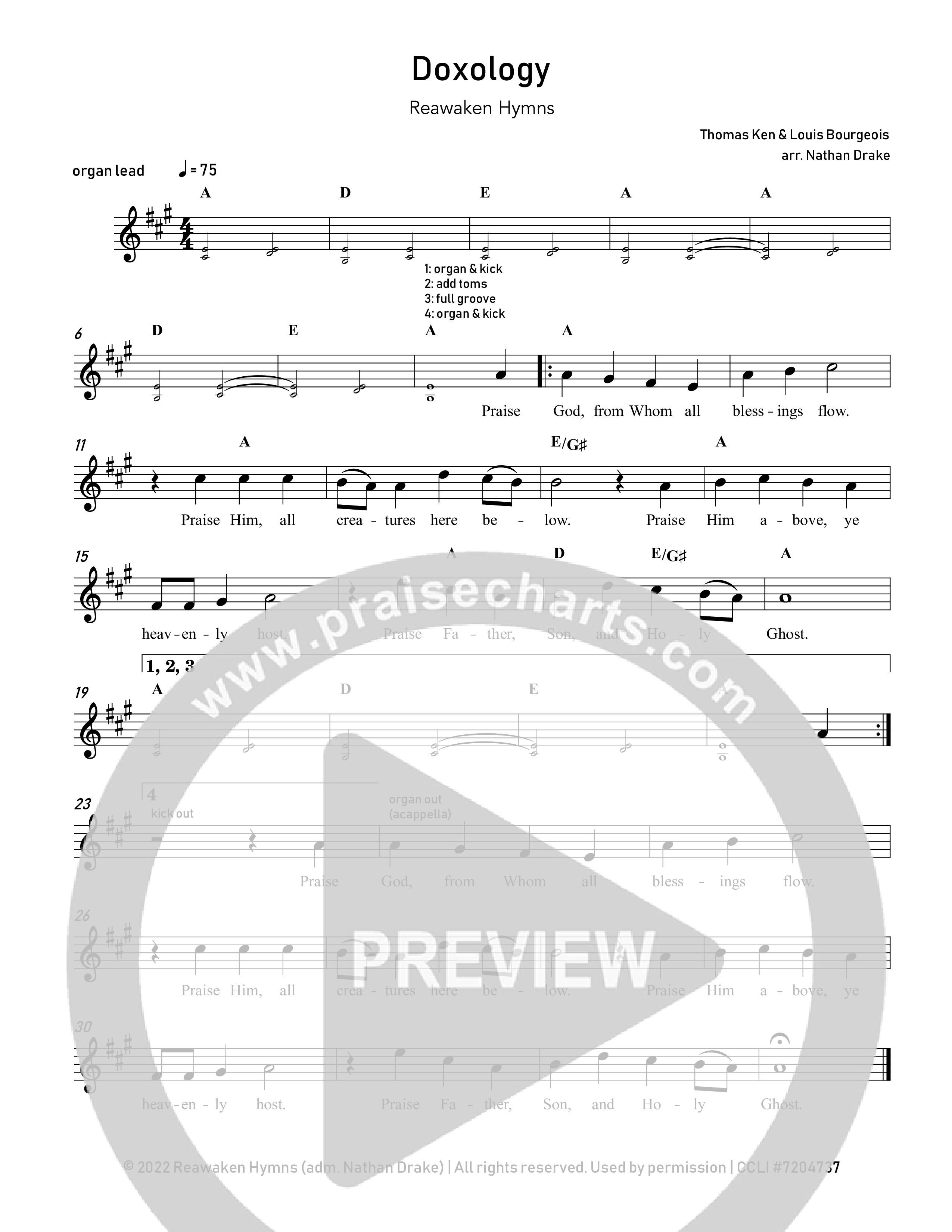 Doxology Lead Sheet Melody (Reawaken Hymns)