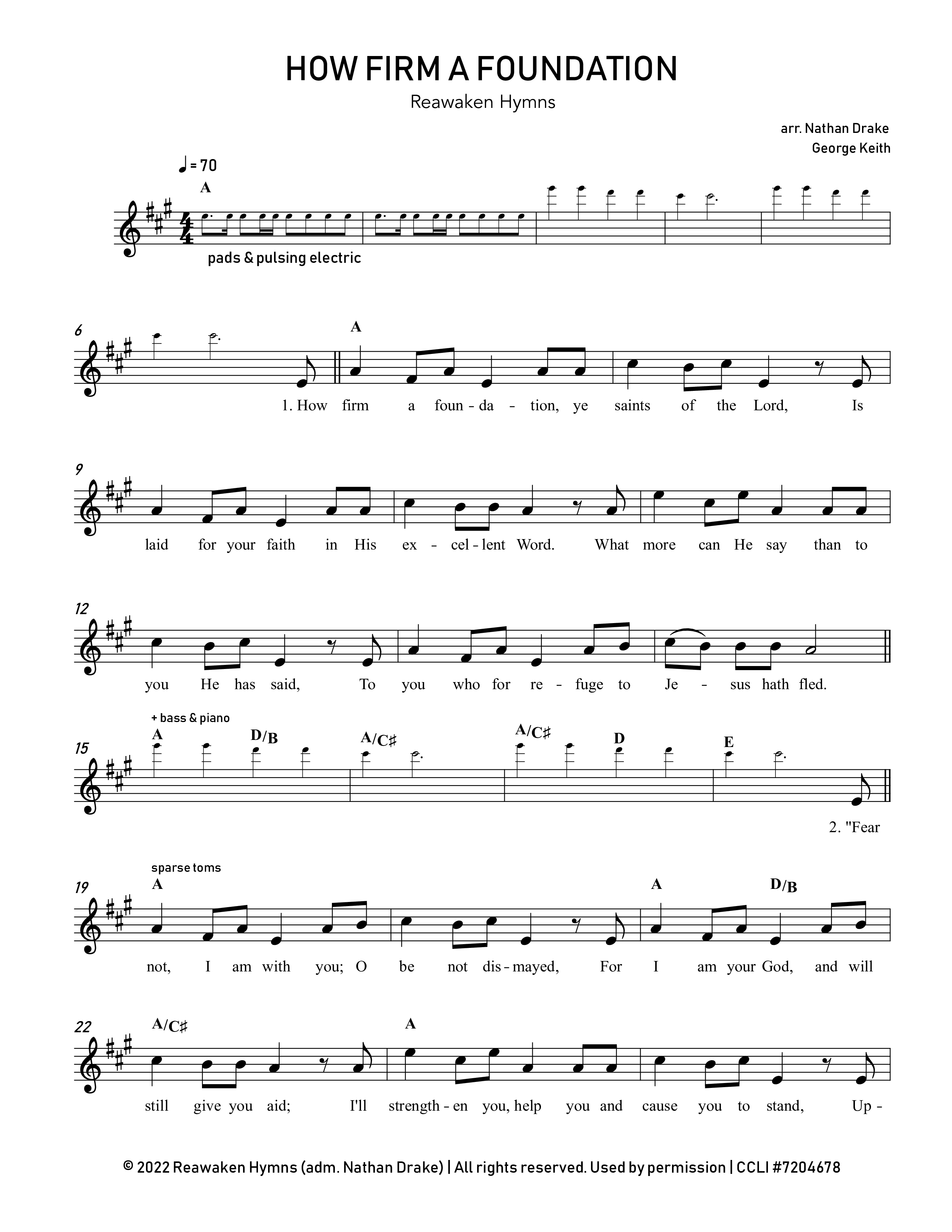 How Firm A Foundation Lead Sheet Melody (Reawaken Hymns)