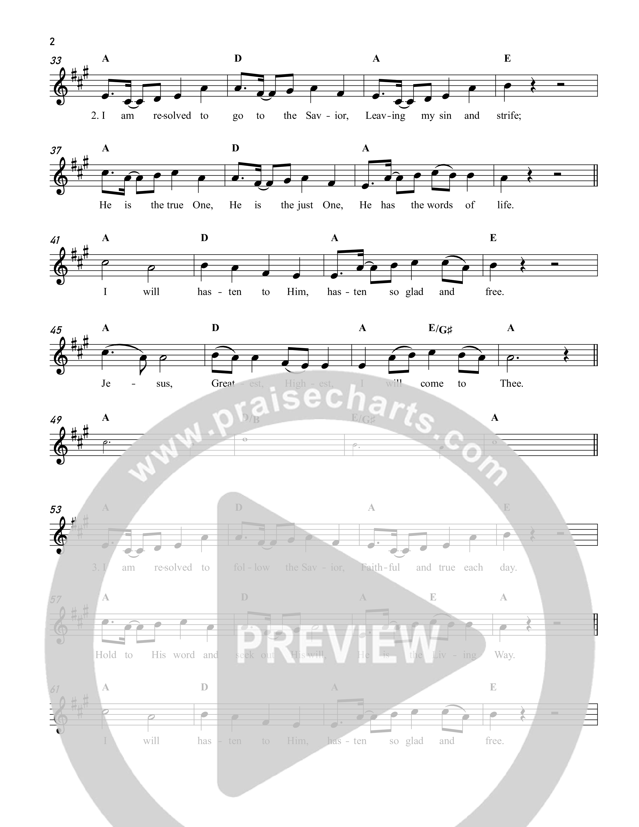 I Am Resolved  Lead Sheet Melody (Reawaken Hymns)