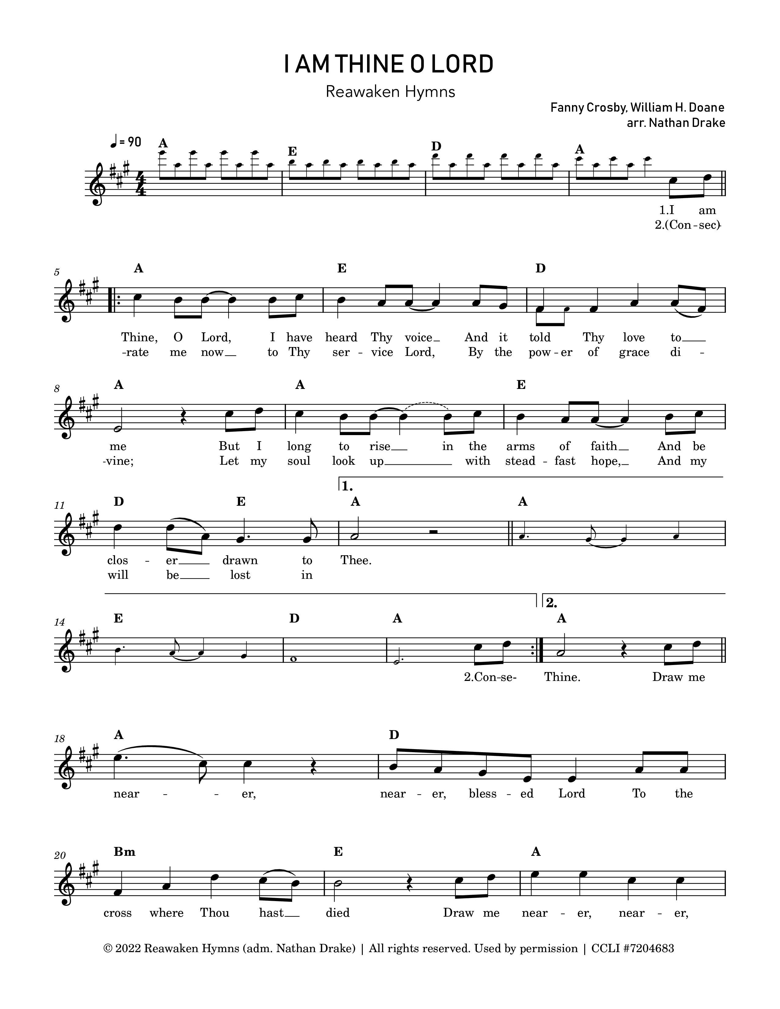 I Am Thine O Lord Lead Sheet Melody (Reawaken Hymns)