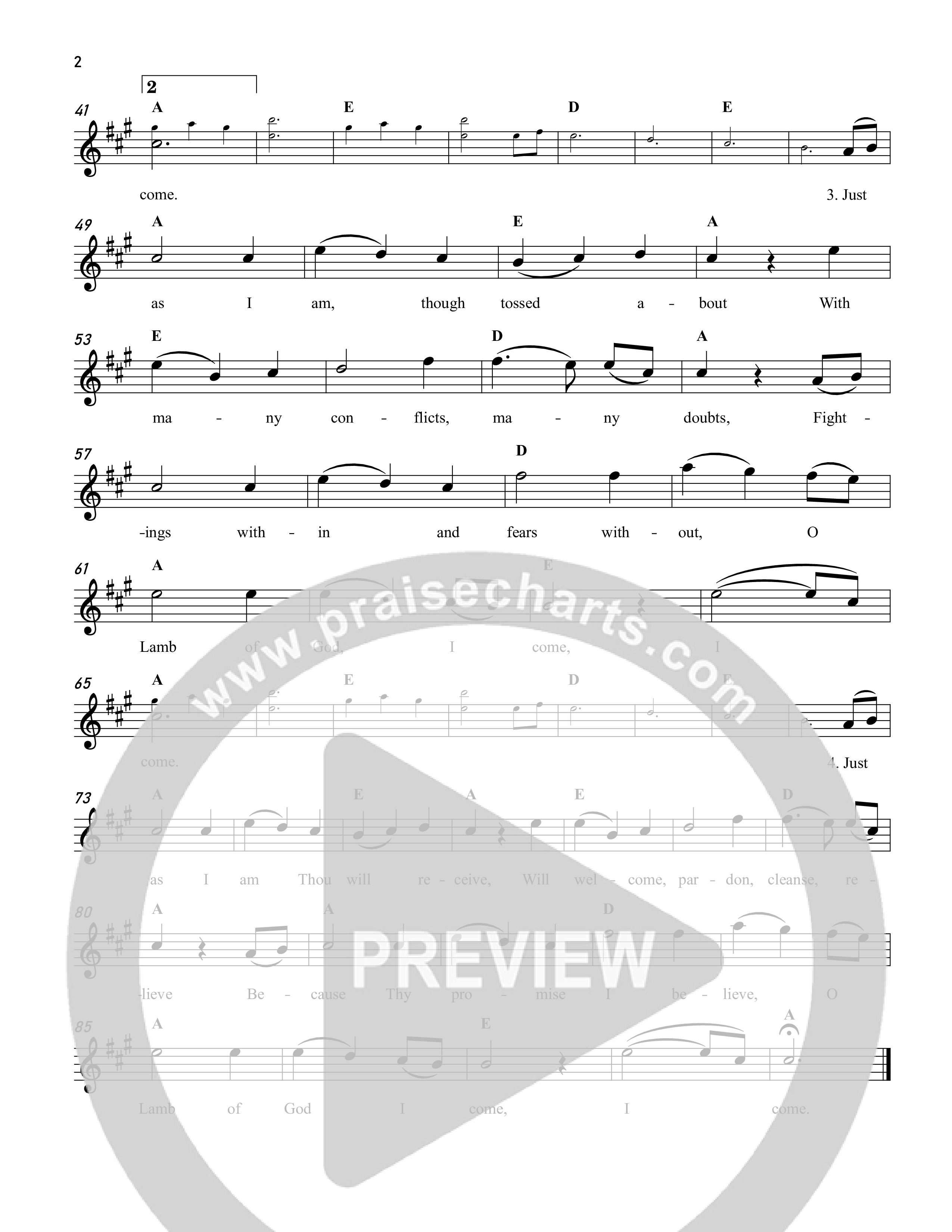 Just As I Am  Lead Sheet Melody (Reawaken Hymns)