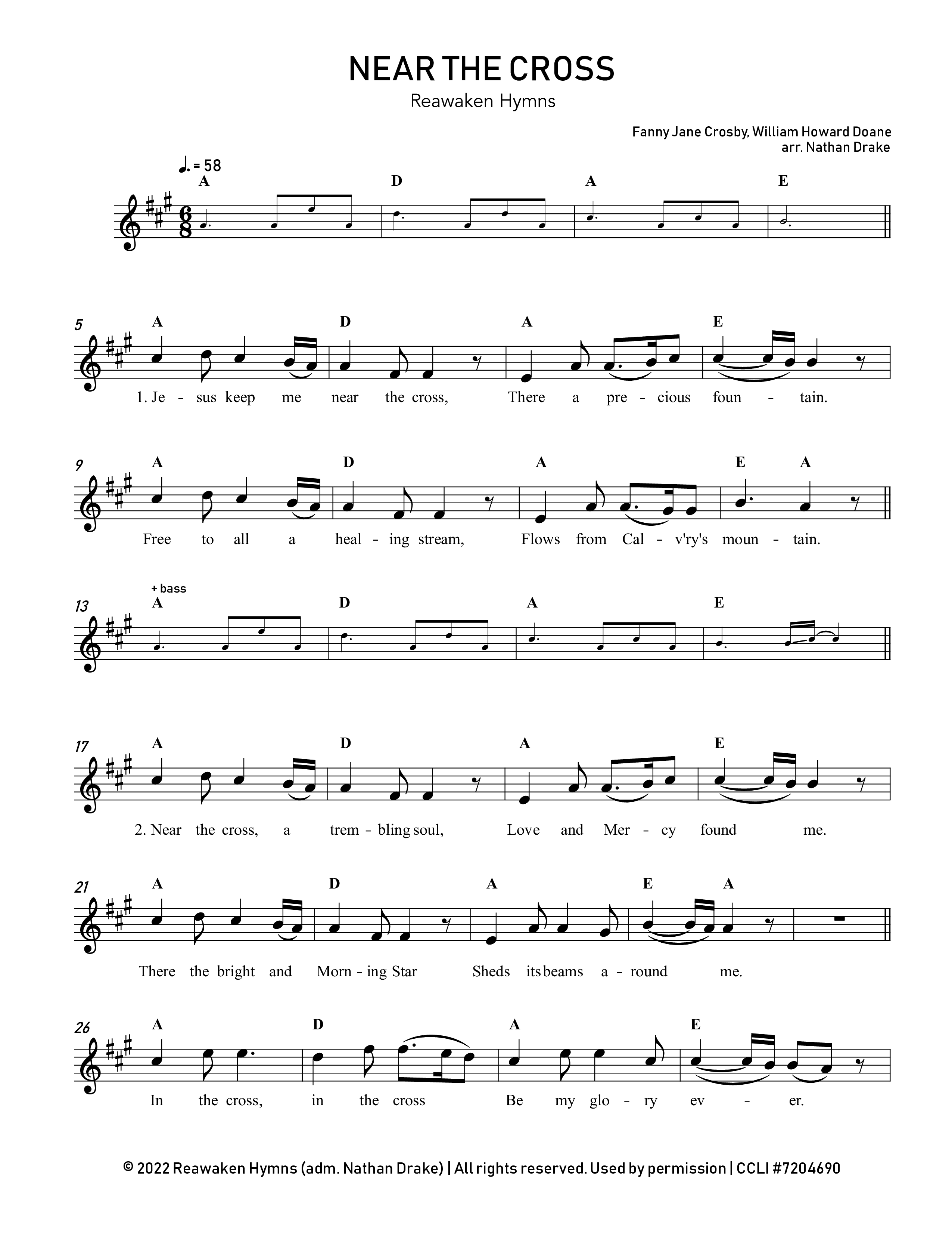Near The Cross Lead Sheet Melody (Reawaken Hymns)