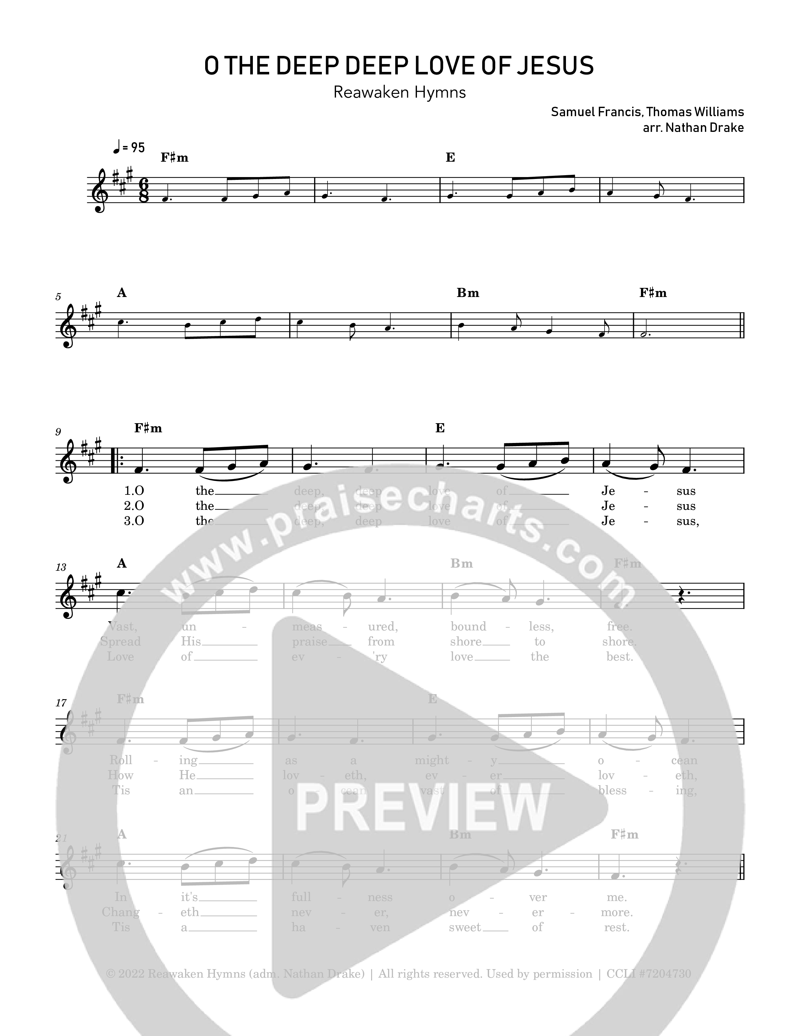 O Deep Deep Love Of Jesus Lead Sheet Melody (Reawaken Hymns)
