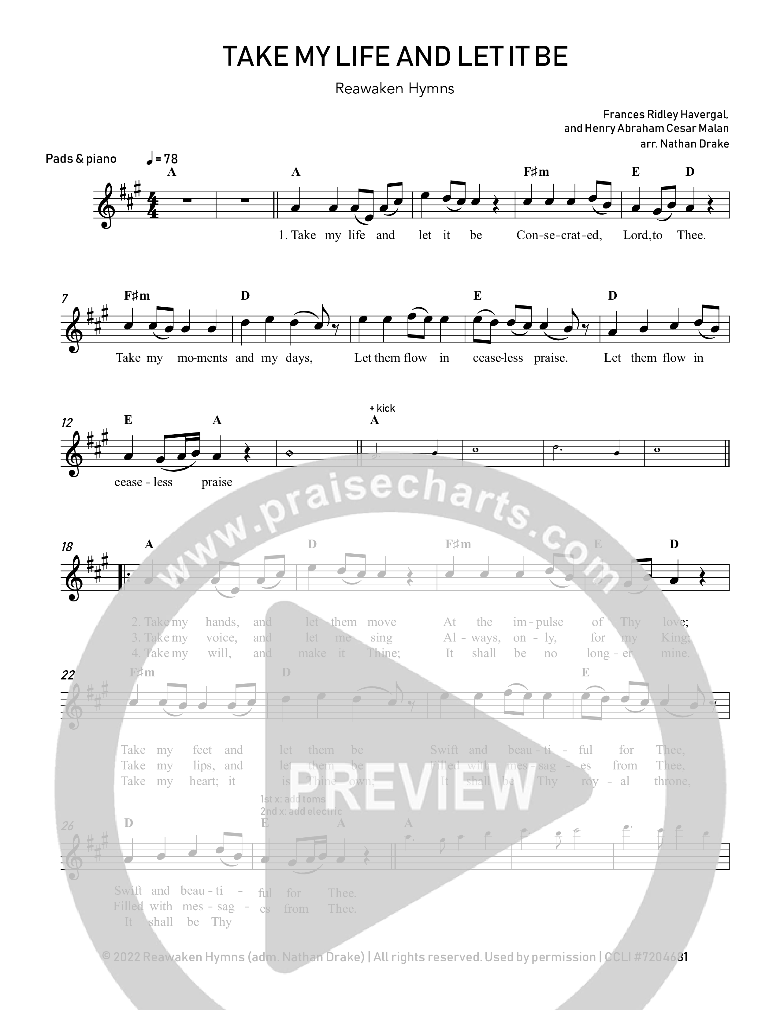 Take My Life And Let It Be  Lead Sheet Melody (Reawaken Hymns)