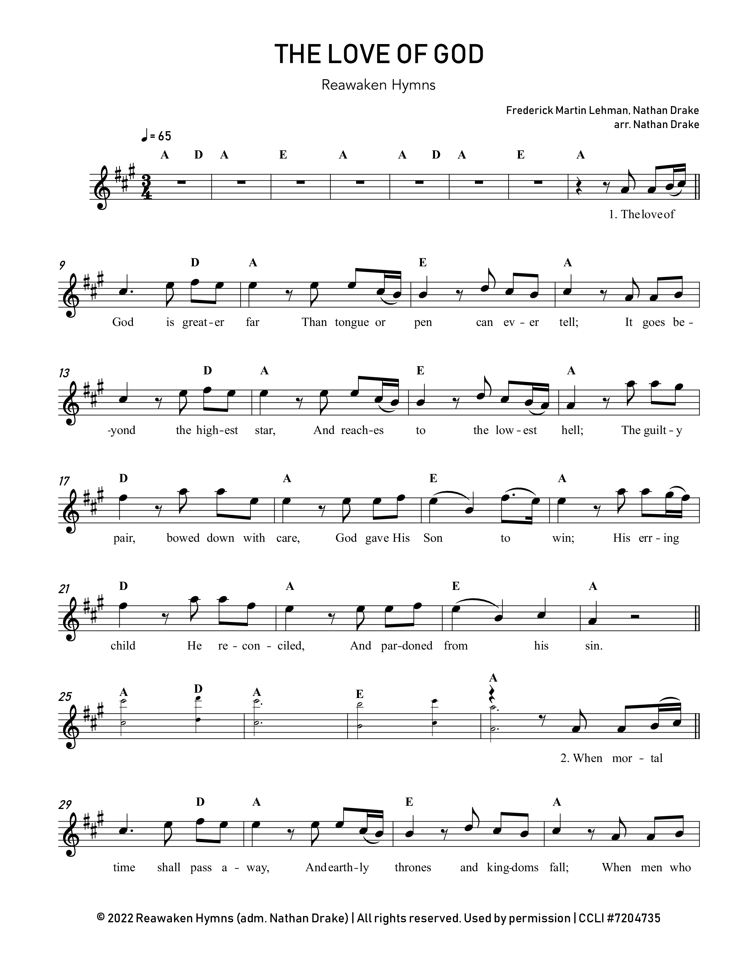 The Love Of God  Lead Sheet Melody (Reawaken Hymns)