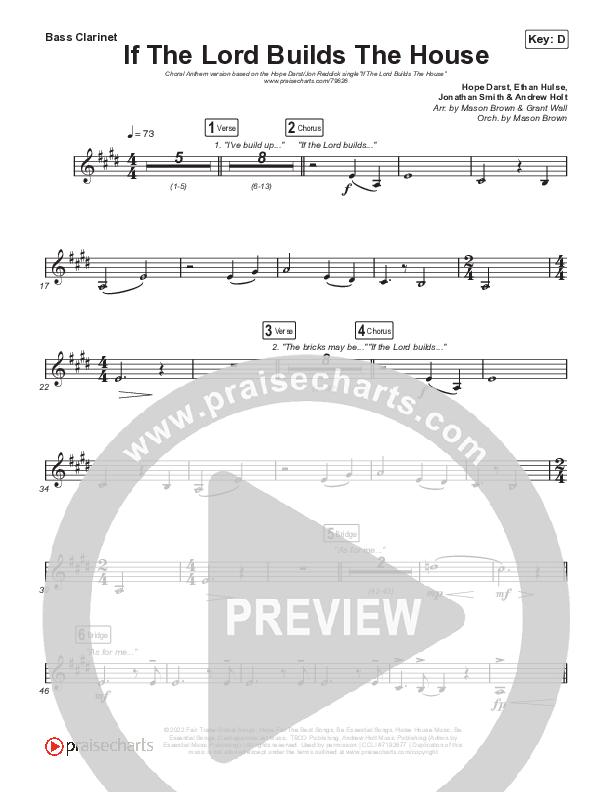 If The Lord Builds The House (Choral Anthem SATB) Clarinet 1,2 (Hope Darst / Jon Reddick / Arr. Mason Brown)