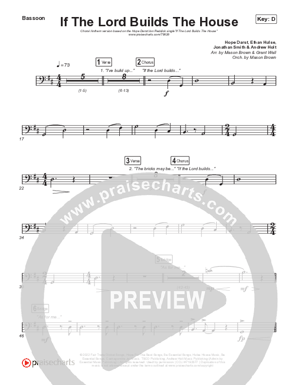 If The Lord Builds The House (Choral Anthem SATB) Bassoon (Hope Darst / Jon Reddick / Arr. Mason Brown)