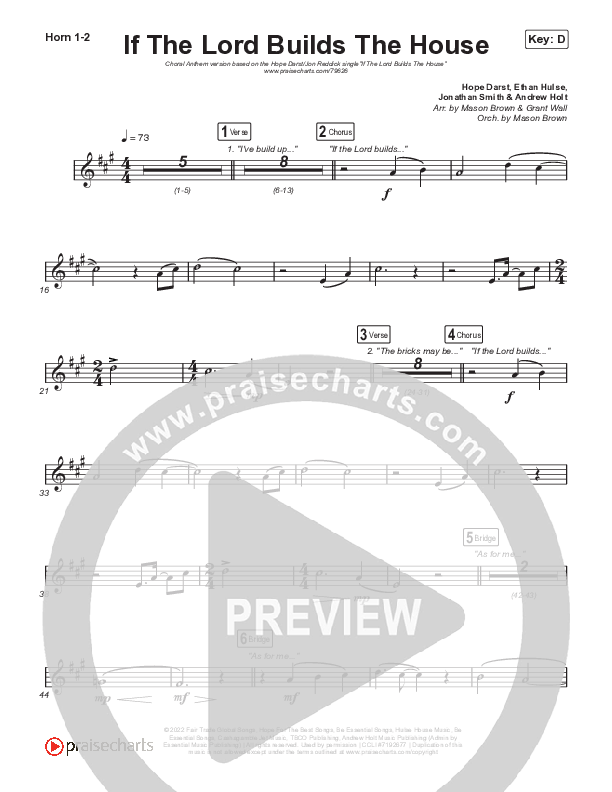 If The Lord Builds The House (Choral Anthem SATB) French Horn 1,2 (Hope Darst / Jon Reddick / Arr. Mason Brown)
