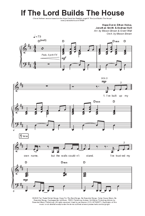 If The Lord Builds The House (Choral Anthem SATB) Octavo (SATB & Pno) (Hope Darst / Jon Reddick / Arr. Mason Brown)