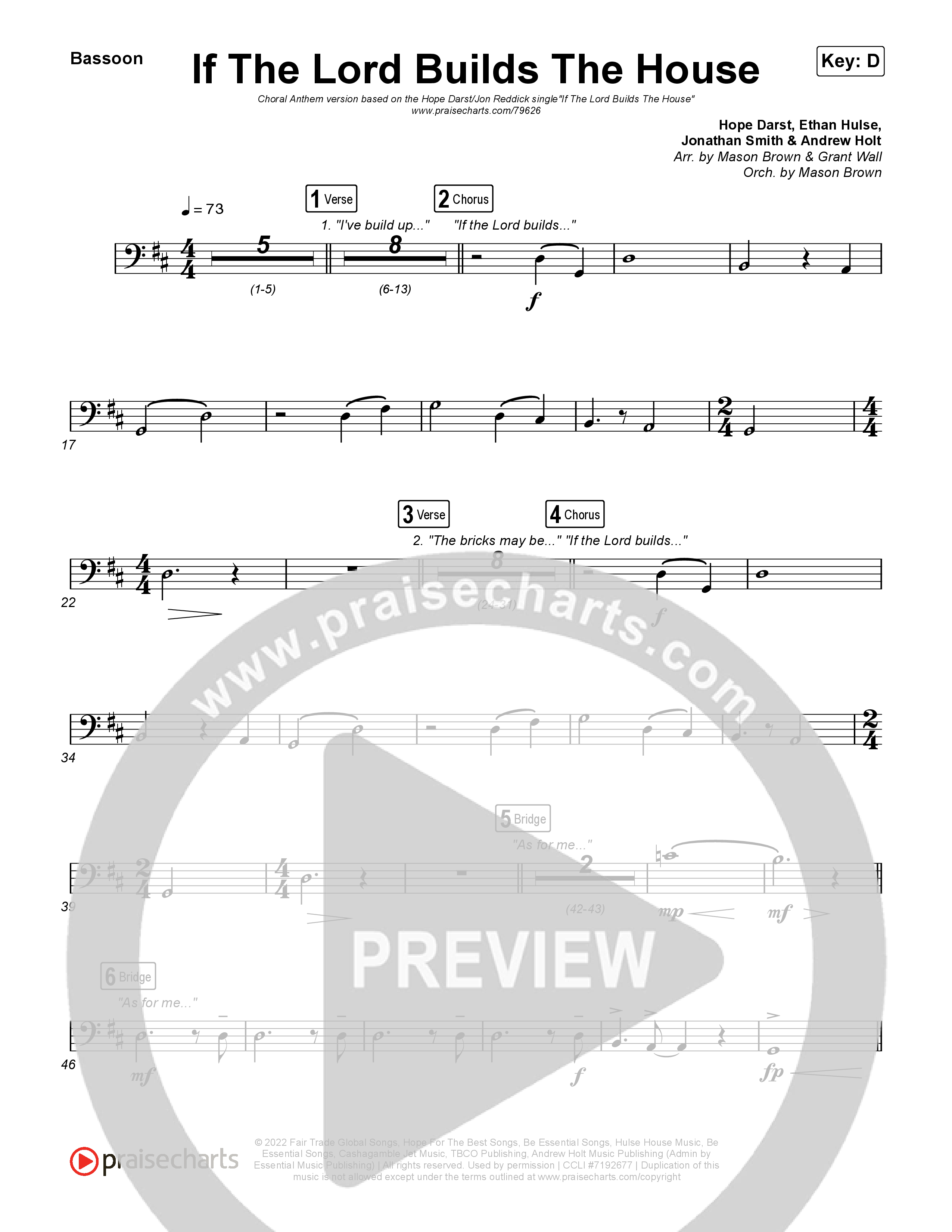 If The Lord Builds The House (Choral Anthem SATB) Bassoon (Hope Darst / Jon Reddick / Arr. Mason Brown)