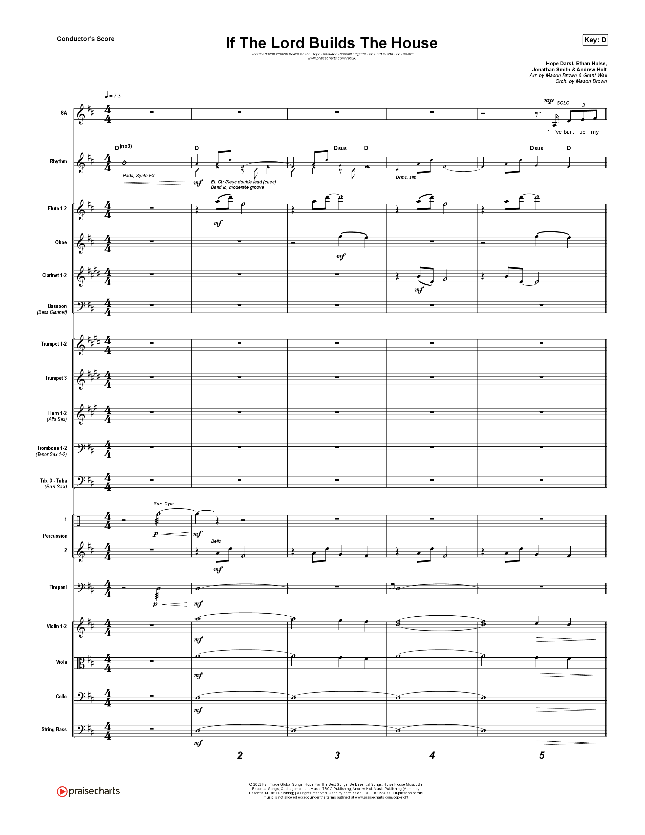 If The Lord Builds The House (Choral Anthem SATB) Conductor's Score (Hope Darst / Jon Reddick / Arr. Mason Brown)