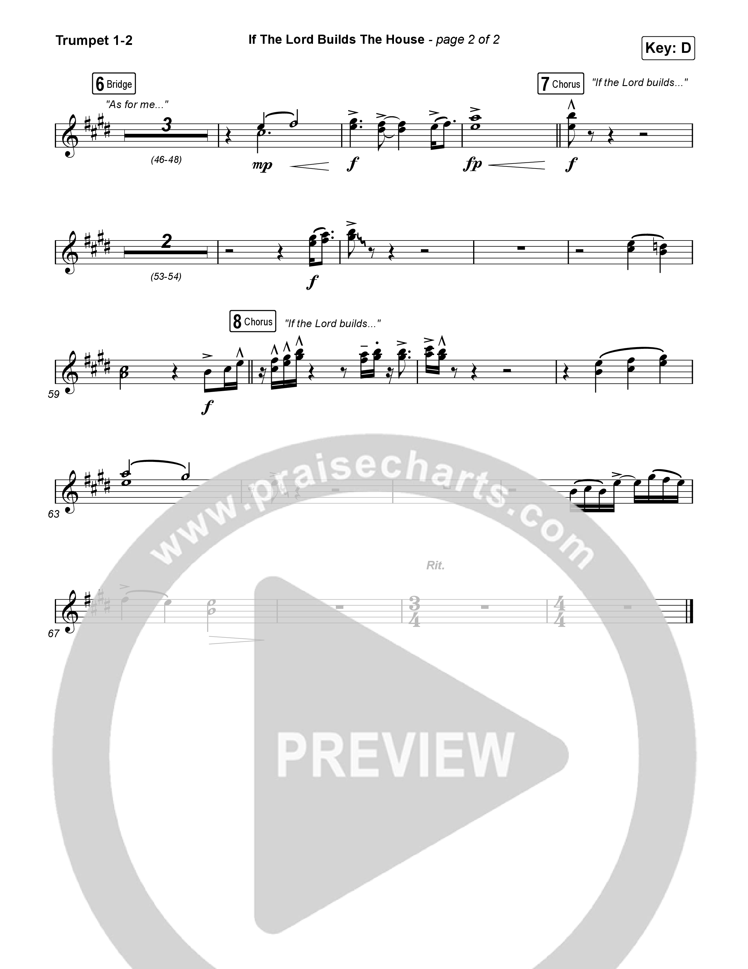 If The Lord Builds The House (Choral Anthem SATB) Trumpet 1,2 (Hope Darst / Jon Reddick / Arr. Mason Brown)