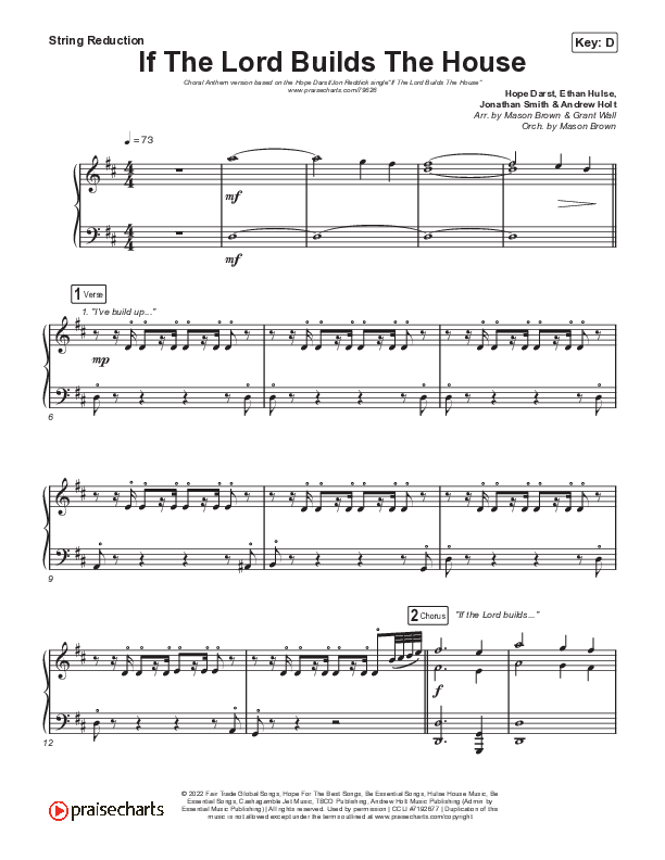 If The Lord Builds The House (Choral Anthem SATB) String Reduction (Hope Darst / Jon Reddick / Arr. Mason Brown)